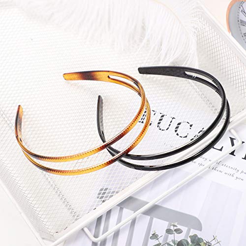 Lurrose Diadema de plástico duro de 2 piezas diadema de doble fila diadema de peine de dientes minimalista para mujer (negro y marrón) Lurrose Diadema de plástico duro de 2 piezas diadema de doble fila diadema de peine de dientes minimalista para mujer (negro y marrón)