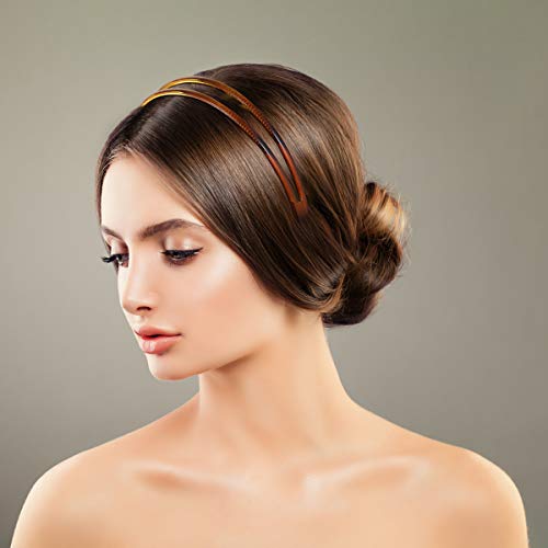 Lurrose Diadema de plástico duro de 2 piezas diadema de doble fila diadema de peine de dientes minimalista para mujer (negro y marrón) Lurrose Diadema de plástico duro de 2 piezas diadema de doble fila diadema de peine de dientes minimalista para mujer (negro y marrón)