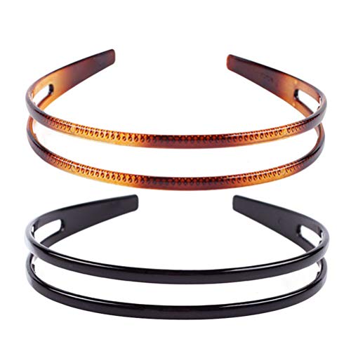 Lurrose Diadema de plástico duro de 2 piezas diadema de doble fila diadema de peine de dientes minimalista para mujer (negro y marrón) Lurrose Diadema de plástico duro de 2 piezas diadema de doble fila diadema de peine de dientes minimalista para mujer (negro y marrón)