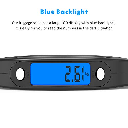 Luxebell Báscula Digital 50kg Balanza Portátil para Equipaje Viaje con Retroiluminado Azul/Función de Tara/Apagado Automático (Negro)