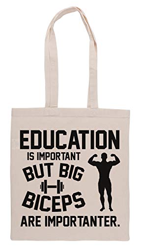 Luxogo Education Is Important But Big Biceps Are Importanter Bolsa De Compras Groceries Beige Shopping Bag