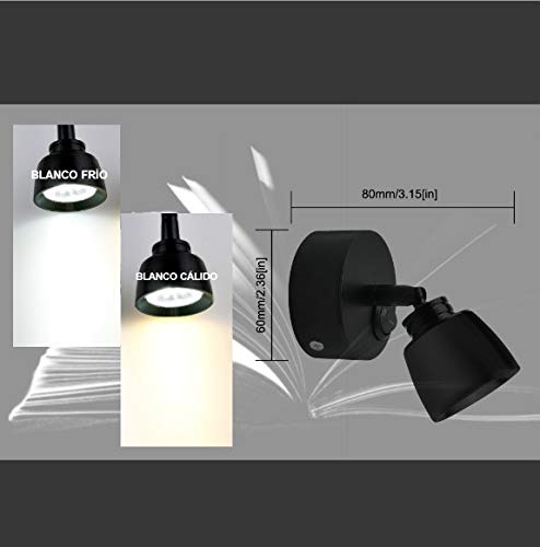 Luxvista 12V Luz de Lectura LED 3W Negro Lámpara Foco de Pared Interior con Interruptor 180° Flexible Iluminación RV para Barco Coche Caravana Autocaravana Camper Yate Furgoneta (Blanco Cálido)