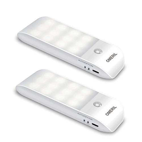 Luz Nocturna, OMERIL Luces LED Armario con Sensor Movimiento (2 PCs con 24 LED), Lámpara Nocturna Recargable con 3 Modos, Luz Cálida para Armario, Pasillo, Escalera, Sótano, Cocina, Garaje, Gabinete