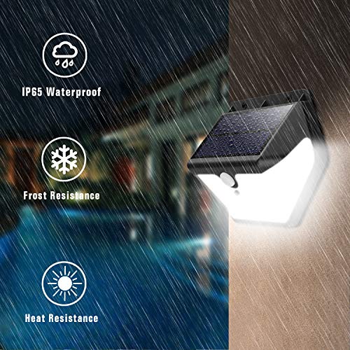 Luz Solar Exterior, [2019 Más Nuevo Modelo 60 LED - 800 Lumens] iPosible 270 °Iluminación de Cuatro Lados Foco Solar con Sensor de Movimiento Impermeable Lámpara Solar 3 Modos para Jardín 4-Paquete