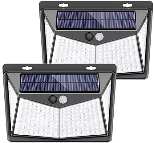 Luz solar exterior, 【208 LED / 3 Modos】SEZAC Luces de seguridad solar Luces de sensor de movimiento solar Impermeable 65 Luces al aire libre para jardín Cerca de garaje (paquete de 2)