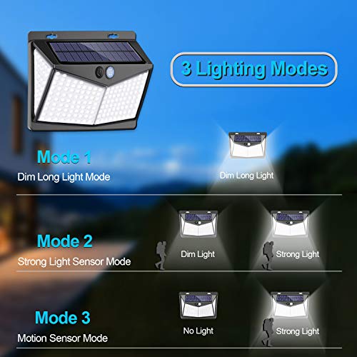 Luz solar exterior, 【208 LED / 3 Modos】SEZAC Luces de seguridad solar Luces de sensor de movimiento solar Impermeable 65 Luces al aire libre para jardín Cerca de garaje (paquete de 2)