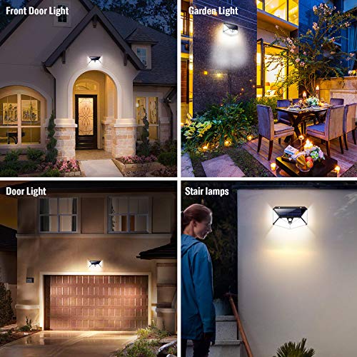 Luz Solar Exterior[Clase de Eficiencia Energética A＋] iPosible 150 LED 270 °Iluminación de Seis Lados Foco Solar con Sensor de Movimiento Impermeable Lámpara Solar 3 Modos para Jardín 2-Paquete