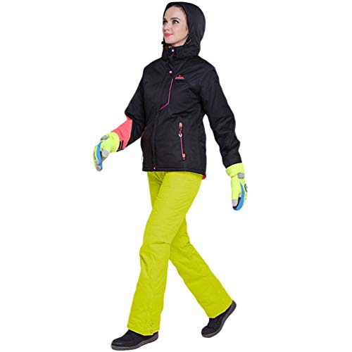 Lvguang Chaqueta de Esquí a Prueba de Viento en Color Liso & Pantalones de Esquí para Mujer (Amarillo, Asia M)