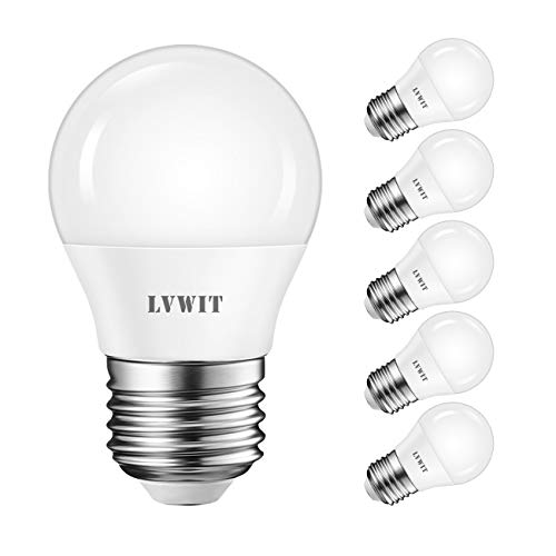 LVWIT Bombillas LED G45 E27 (Casquillo Gordo) - 5W equivalente a 40W, 470 lúmenes, Color blanco cálido 2700K, No regulable - Pack de 6 Unidades. LVWIT Bombillas LED G45 E27 (Casquillo Gordo) - 5W equivalente a 40W, 470 lúmenes, Color blanco cálido 2700K, No regulable - Pack de 6 Unidades.