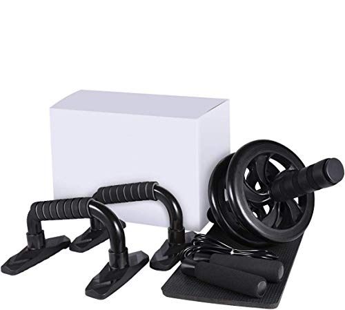 LYCAON AB Wheel Roller con Barra de Empuje, Cuerda de Saltar y Almohadilla para La Rodilla, 4 IN 1 Juego de Ruedas Giratorias para Ejercicio, Ejercicios Abdominales LYCAON AB Wheel Roller con Barra de Empuje, Cuerda de Saltar y Almohadilla para La Rodilla, 4 IN 1 Juego de Ruedas Giratorias para Ejercicio, Ejercicios Abdominales