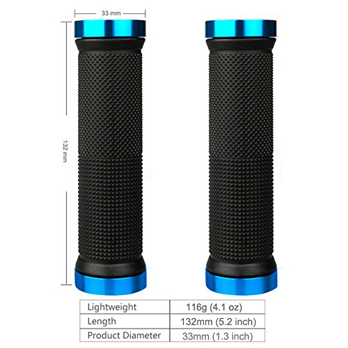 LYCAON Puños para Bicicletas de Montaña Bicicleta Manillar Apretones Doble Cierre Mango para Bicicleta Triciclo Silla de Ruedas MTB BMX (Azul, Expandable End Caps)