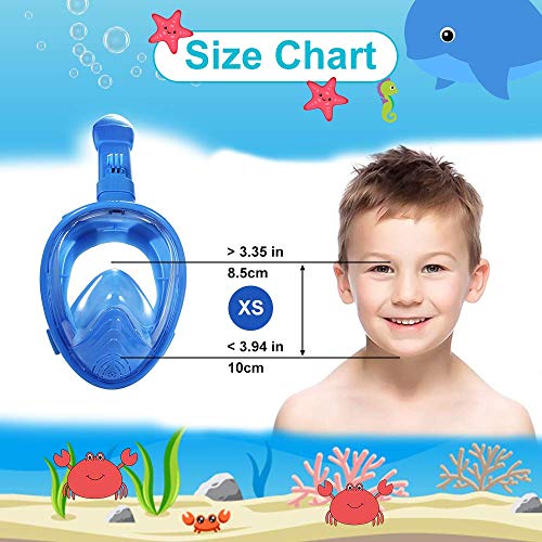 Lypumso Máscara de Buceo, Máscara Snorkel para Niños 180°Visión Panorámica, Máscara de Buceo de Cámara/GoPro Instalable Accesorios Completos y Bolsa para Guardar Incluida, Azul.