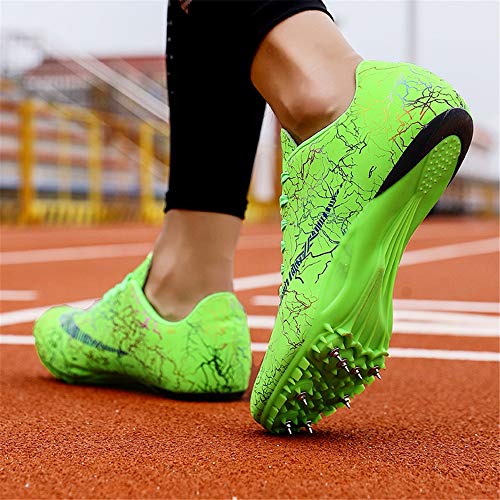 LYXIANG Pista Y Campo Zapatos, Hombres De Ejecución 8 Spikes Zapatos Profesional Atletismo Zapatos De Clavo De Entrenamiento Cruzado Competencia País Zapatilla De Deporte Unisex,Verde,44