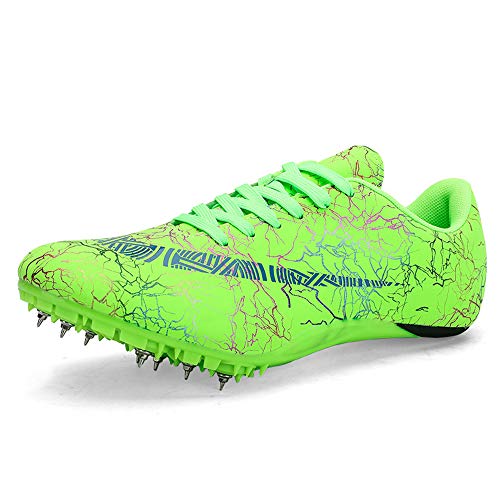 LYXIANG Pista Y Campo Zapatos, Hombres De Ejecución 8 Spikes Zapatos Profesional Atletismo Zapatos De Clavo De Entrenamiento Cruzado Competencia País Zapatilla De Deporte Unisex,Verde,44