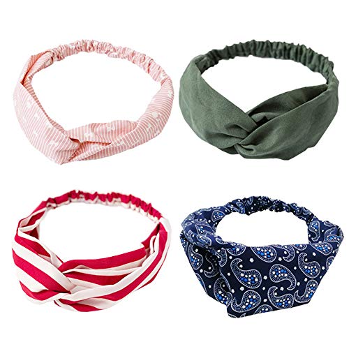 LZYMSZ 12PCS Diademas para Mujer, Estampado Floral Torsion Nudo Banda Para el Cabello Yoga Cabeza Envoltura Deportes Turbante El¨¢stico, Vintage Impreso Criss Cross Anudado para Mujeres Ni?as (12-A/W)