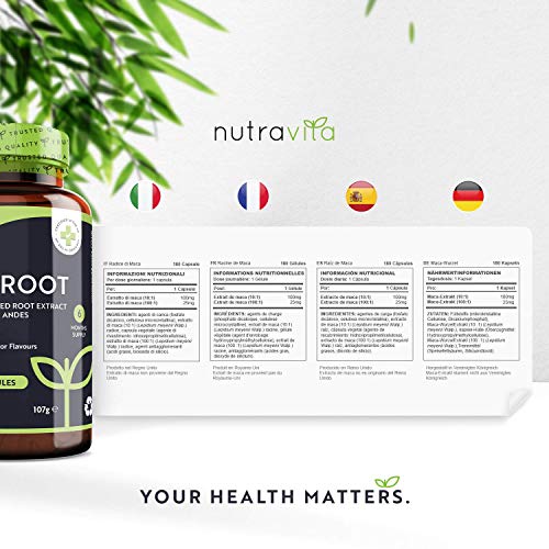 Maca Negra Andina Capsulas 3500 mg - 180 Cápsulas Veganas con Maca negra de Alta Potencia - Suministro para 6 Meses - Producto elaborado en el Reino Unido por Nutravita Maca Negra Andina Capsulas 3500 mg - 180 Cápsulas Veganas con Maca negra de Alta Potencia - Suministro para 6 Meses - Producto elaborado en el Reino Unido por Nutravita