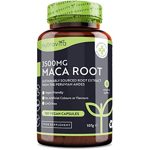 Maca Negra Andina Capsulas 3500 mg - 180 Cápsulas Veganas con Maca negra de Alta Potencia - Suministro para 6 Meses - Producto elaborado en el Reino Unido por Nutravita Maca Negra Andina Capsulas 3500 mg - 180 Cápsulas Veganas con Maca negra de Alta Potencia - Suministro para 6 Meses - Producto elaborado en el Reino Unido por Nutravita