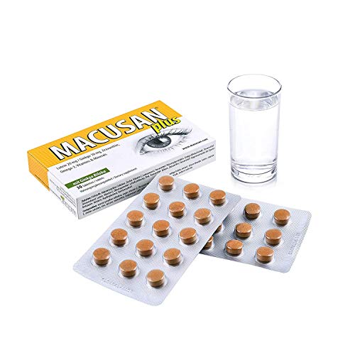 Macusan® Plus - Pastillas para los ojos - Suplementos para la salud macular - Vitaminas para los ojos con luteína zeaxantina Ginkgo Biloba y Omega 3 para mejorar las tabletas de vitaminas para la vista relacionadas con la edad y la vista - Premium Alemani