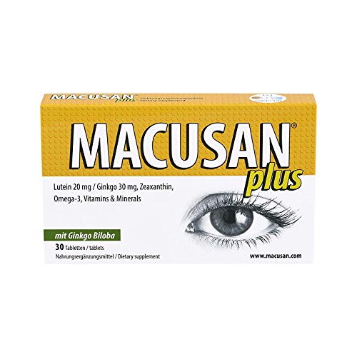 Macusan® Plus - Pastillas para los ojos - Suplementos para la salud macular - Vitaminas para los ojos con luteína zeaxantina Ginkgo Biloba y Omega 3 para mejorar las tabletas de vitaminas para la vista relacionadas con la edad y la vista - Premium Alemani Macusan® Plus - Pastillas para los ojos - Suplementos para la salud macular - Vitaminas para los ojos con luteína zeaxantina Ginkgo Biloba y Omega 3 para mejorar las tabletas de vitaminas para la vista relacionadas con la edad y la vista - Premium Alemani