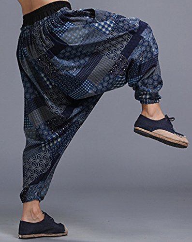 MAFANBUYI - Pantalones Harem Bombachos Anchos para Yoga Cómodo Pantalón Cagados Ancho Aladdin Entrepierna Talla Única Casual para Hombre Mujer - Azul MAFANBUYI - Pantalones Harem Bombachos Anchos para Yoga Cómodo Pantalón Cagados Ancho Aladdin Entrepierna Talla Única Casual para Hombre Mujer - Azul
