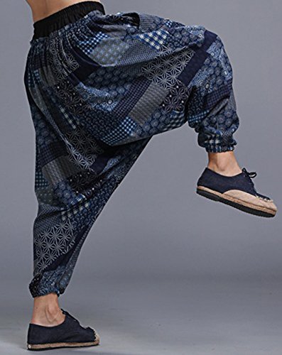 MAFANBUYI - Pantalones Harem Bombachos Anchos para Yoga Cómodo Pantalón Cagados Ancho Aladdin Entrepierna Talla Única Casual para Hombre Mujer - Azul