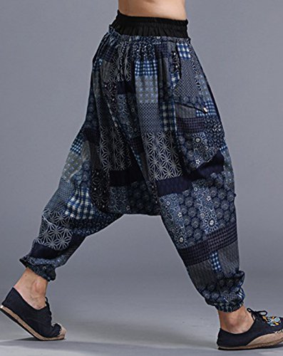 MAFANBUYI - Pantalones Harem Bombachos Anchos para Yoga Cómodo Pantalón Cagados Ancho Aladdin Entrepierna Talla Única Casual para Hombre Mujer - Azul