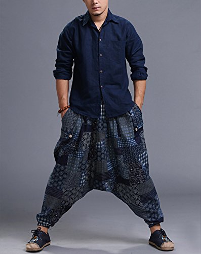 MAFANBUYI - Pantalones Harem Bombachos Anchos para Yoga Cómodo Pantalón Cagados Ancho Aladdin Entrepierna Talla Única Casual para Hombre Mujer - Azul