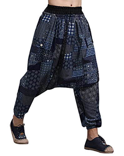 MAFANBUYI - Pantalones Harem Bombachos Anchos para Yoga Cómodo Pantalón Cagados Ancho Aladdin Entrepierna Talla Única Casual para Hombre Mujer - Azul