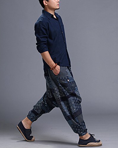 MAFANBUYI - Pantalones Harem Bombachos Anchos para Yoga Cómodo Pantalón Cagados Ancho Aladdin Entrepierna Talla Única Casual para Hombre Mujer - Azul MAFANBUYI - Pantalones Harem Bombachos Anchos para Yoga Cómodo Pantalón Cagados Ancho Aladdin Entrepierna Talla Única Casual para Hombre Mujer - Azul