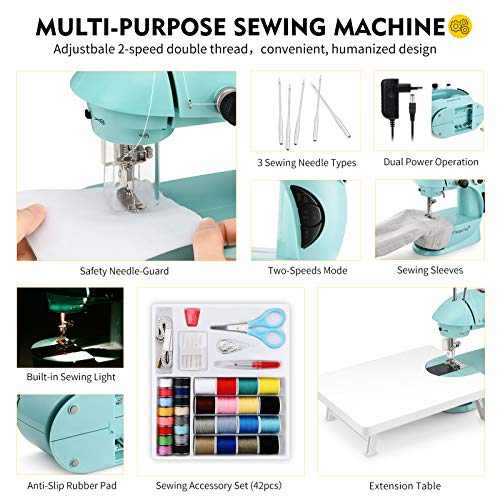 Magicfly Mini Máquina de Coser para Principiantes, Máquina de Coser Portátil de Doble Velocidad con Mesa de Extensión, luz, Kit de Costura para el Hogar Viajes, Azúl Magicfly Mini Máquina de Coser para Principiantes, Máquina de Coser Portátil de Doble Velocidad con Mesa de Extensión, luz, Kit de Costura para el Hogar Viajes, Azúl