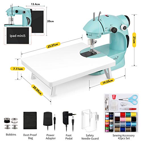 Magicfly Mini Máquina de Coser para Principiantes, Máquina de Coser Portátil de Doble Velocidad con Mesa de Extensión, luz, Kit de Costura para el Hogar Viajes, Azúl Magicfly Mini Máquina de Coser para Principiantes, Máquina de Coser Portátil de Doble Velocidad con Mesa de Extensión, luz, Kit de Costura para el Hogar Viajes, Azúl