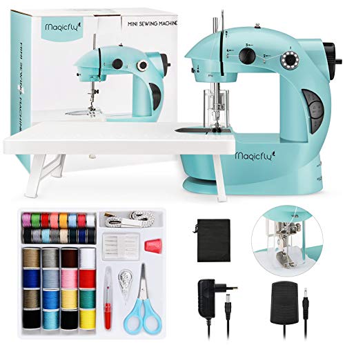 Magicfly Mini Máquina de Coser para Principiantes, Máquina de Coser Portátil de Doble Velocidad con Mesa de Extensión, luz, Kit de Costura para el Hogar Viajes, Azúl Magicfly Mini Máquina de Coser para Principiantes, Máquina de Coser Portátil de Doble Velocidad con Mesa de Extensión, luz, Kit de Costura para el Hogar Viajes, Azúl