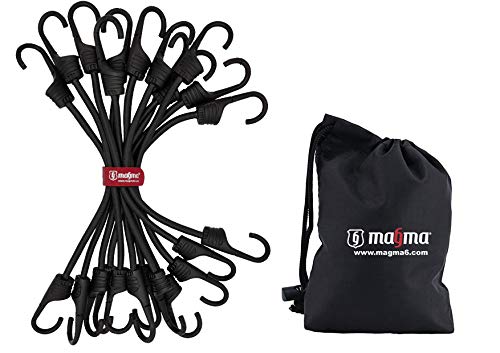 MAGMA Pack 12 Pulpos Elásticos Transporte | Tensor Cuerda Elástica para Coche, Moto, Bici, Camping, Portabicicletas, Remolques, Toldos y Lonas | Ganchos de Acero Protegido, Incluye Bolsa | Negro 30cm