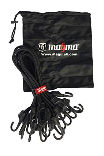 MAGMA Pack 12 Pulpos Elásticos Transporte | Tensor Cuerda Elástica para Coche, Moto, Bici, Camping, Portabicicletas, Remolques, Toldos y Lonas | Ganchos de Acero Protegido, Incluye Bolsa | Negro 30cm