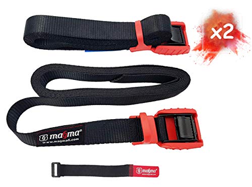 MAGMA Pack 2 Cinchas de Amarre de 3m | Correas para Baca Coche y Portabicicletas. Surf, Bici, Kayak, Moto | Hebilla -Trinquete con Protección de Goma para no rayar | Carga Segura - SWL: 250kgf Rojo MAGMA Pack 2 Cinchas de Amarre de 3m | Correas para Baca Coche y Portabicicletas. Surf, Bici, Kayak, Moto | Hebilla -Trinquete con Protección de Goma para no rayar | Carga Segura - SWL: 250kgf Rojo