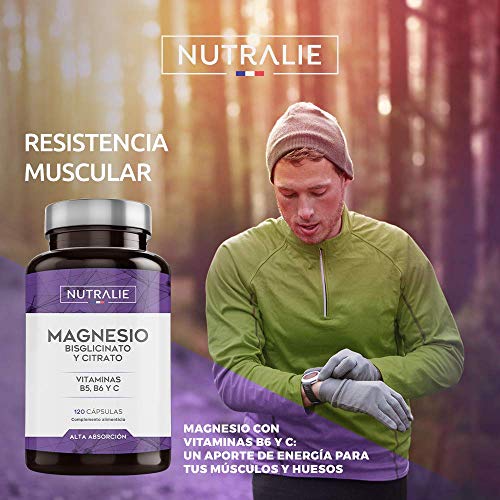 Magnesio con Vitaminas B5, B6 y C | Bisglicinato y Citrato de Magnesio 100% Biodisponible | 120 Cápsulas de 715 mg | Nutralie Magnesio con Vitaminas B5, B6 y C | Bisglicinato y Citrato de Magnesio 100% Biodisponible | 120 Cápsulas de 715 mg | Nutralie