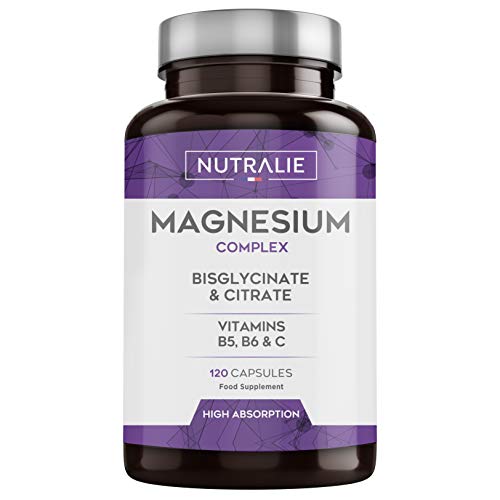 Magnesio con Vitaminas B5, B6 y C | Bisglicinato y Citrato de Magnesio 100% Biodisponible | 120 Cápsulas de 715 mg | Nutralie Magnesio con Vitaminas B5, B6 y C | Bisglicinato y Citrato de Magnesio 100% Biodisponible | 120 Cápsulas de 715 mg | Nutralie
