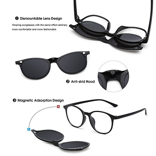 Magnético 5 Piezas Polarizadas Clip en Gafas de Sol Marco Plástico Redondo Para Conducción Nocturna 2245A Magnético 5 Piezas Polarizadas Clip en Gafas de Sol Marco Plástico Redondo Para Conducción Nocturna 2245A