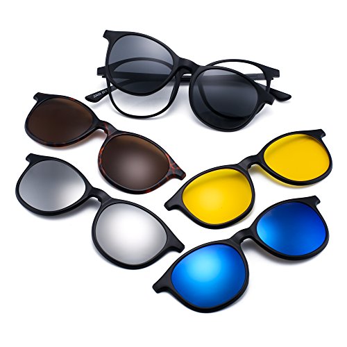 Magnético 5 Piezas Polarizadas Clip en Gafas de Sol Marco Plástico Redondo Para Conducción Nocturna 2245A Magnético 5 Piezas Polarizadas Clip en Gafas de Sol Marco Plástico Redondo Para Conducción Nocturna 2245A