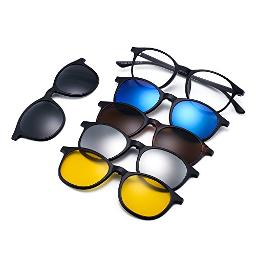 Magnético 5 Piezas Polarizadas Clip en Gafas de Sol Marco Plástico Redondo Para Conducción Nocturna 2245A Magnético 5 Piezas Polarizadas Clip en Gafas de Sol Marco Plástico Redondo Para Conducción Nocturna 2245A