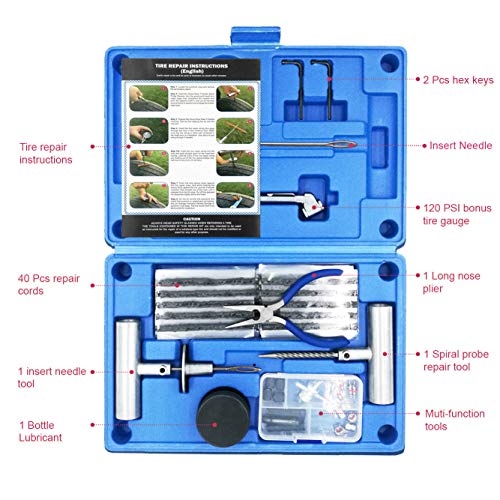 MAIKEHIGH Kit de Reparación para Neumáticos Pesados - Juego de 67 Piezas para Motocicleta, ATV, Jeep, Camión, Tractor