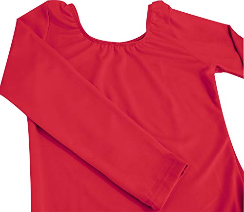 Maillot de Danza Ballet Gimnasia Leotardo Body Clásico Elástico para Mujer de Manga Larga Cuello Redondo (XXL, Rojo)