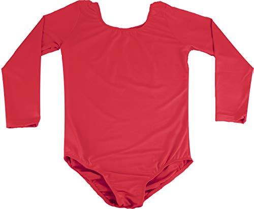 Maillot de Danza Ballet Gimnasia Leotardo Body Clásico Elástico para Mujer de Manga Larga Cuello Redondo (XXL, Rojo)