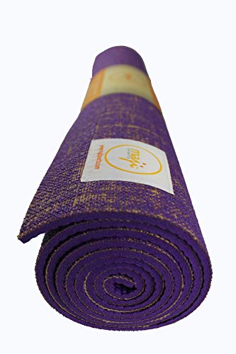 Maji Sports - Esterilla de yoga de yute + bloque de corcho para yoga y pilates (morado, 24 x 68 x 4,5 mm)