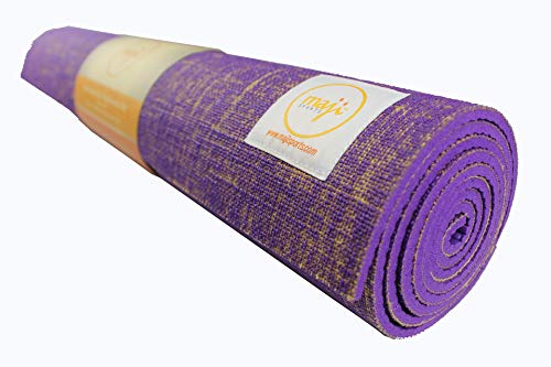 Maji Sports - Esterilla de yoga de yute + bloque de corcho para yoga y pilates (morado, 24 x 68 x 4,5 mm)