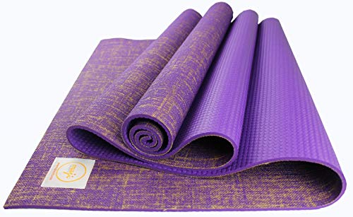 Maji Sports - Esterilla de yoga de yute + bloque de corcho para yoga y pilates (morado, 24 x 68 x 4,5 mm)