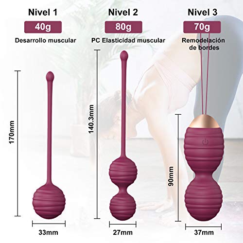 Maksexy Bolas Chinas, 3 Pesas para Ejercicios Kegel -12 Modos para Kegel Ejercitador Kegel Bolas para Mujer (Rosa)