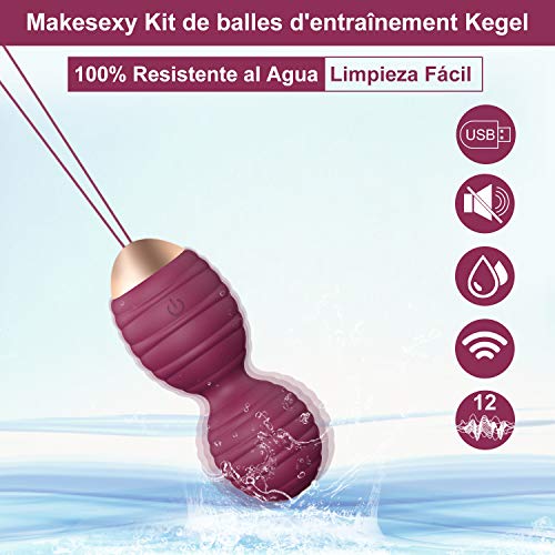 Maksexy Bolas Chinas, 3 Pesas para Ejercicios Kegel -12 Modos para Kegel Ejercitador Kegel Bolas para Mujer (Rosa)