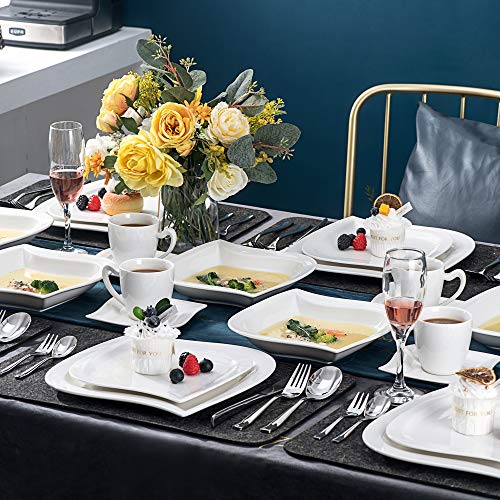 MALACASA, serie Elvira, 32 piezas Vajillas de porcelana,6 tazas de café,6 platillos,6 platos de postre, 6platos hondos,6 plato llano y 2 Plato Rectangular vajilla para 6 personas MALACASA, serie Elvira, 32 piezas Vajillas de porcelana,6 tazas de café,6 platillos,6 platos de postre, 6platos hondos,6 plato llano y 2 Plato Rectangular vajilla para 6 personas
