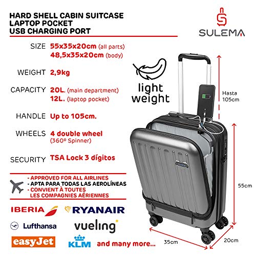 Maletas de Viaje de Cabina 55x40x20 con USB de Carga Equipaje de Mano Trolley rigida 4 Ruedas giratorias 360º candado TSA Maleta Ryanair, Grandes Resistentes Sulema Maletas de Viaje de Cabina 55x40x20 con USB de Carga Equipaje de Mano Trolley rigida 4 Ruedas giratorias 360º candado TSA Maleta Ryanair, Grandes Resistentes Sulema